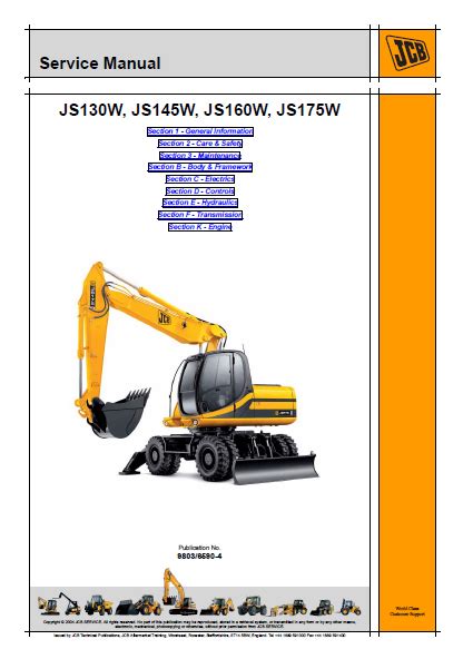 Jcb Js130w Js145w Js160w Js175w Service Manual Wheeled Excavator Workshop Service Repair Book